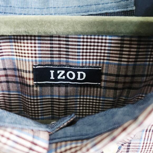 Izod Mens Size XL Long Sleeve Button Down Shirt Blue Gray Houndstooth Grid Plaid - Picture 4 of 6